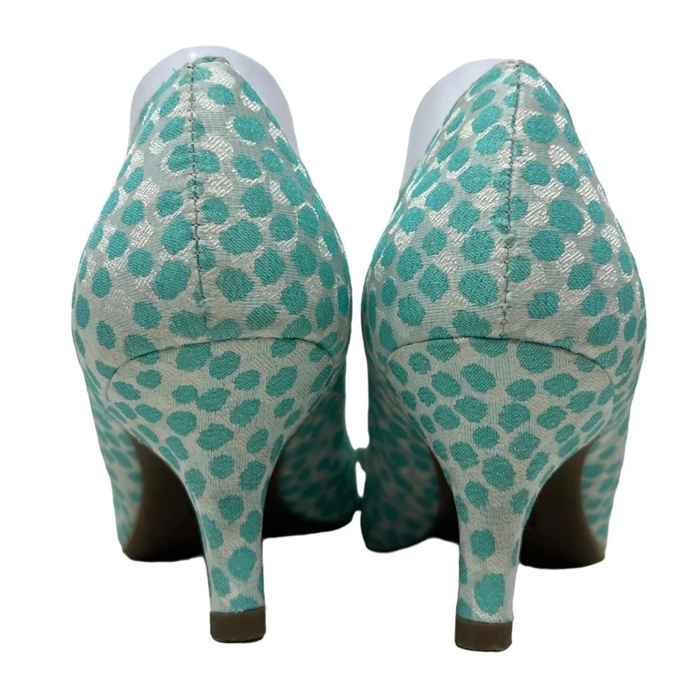 Anne Klein‎ i-flex Fredia Pointed Toe Pump White Aqua Dots Fabric Bow Accent 9M - Picture 5 of 8
